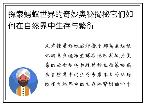 探索蚂蚁世界的奇妙奥秘揭秘它们如何在自然界中生存与繁衍